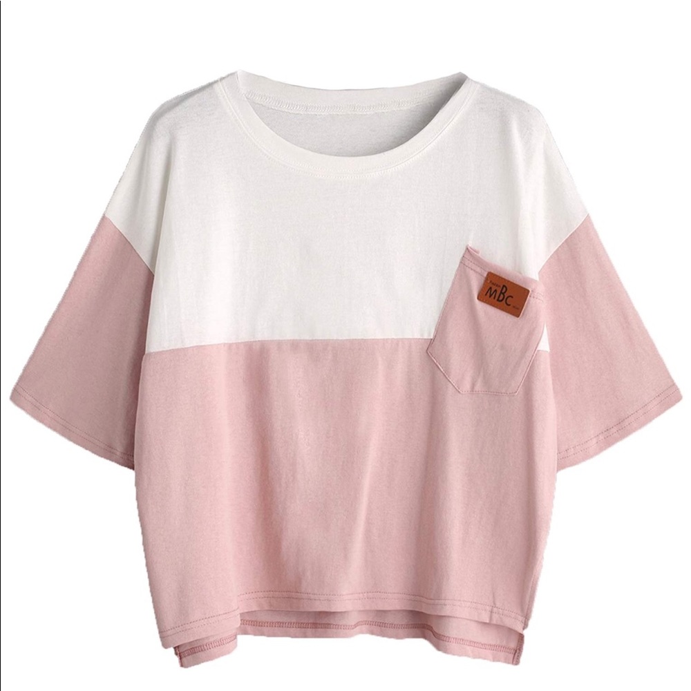 Pink and white crop top tee